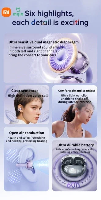 Xiaomi M91 Wireless Bluetooth Earphones with Bone Conduction Noise Reduction for High Definition Calls, Suitable for IOS and And