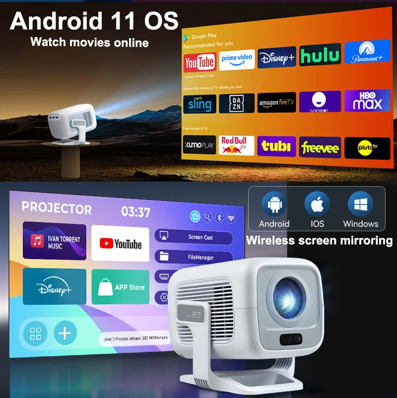 HUAWEISHI 4K Projector Android Native Portable 1080P Auto Focus 600ANSI Video home Cinema Outdoor hd led Projetor