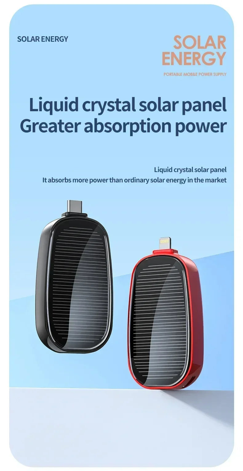 Solar Power Bank Mini Key Ring Portable Charger 1200mAh Outdoor Camping External Battery Emergent Power Cargador Portátil 보조배터리