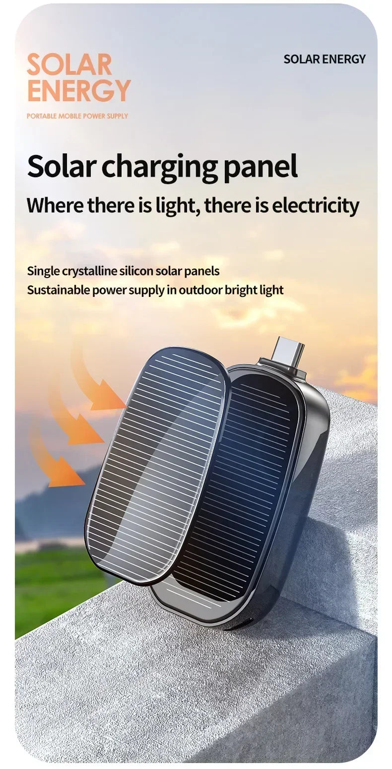 Solar Power Bank Mini Key Ring Portable Charger 1200mAh Outdoor Camping External Battery Emergent Power Cargador Portátil 보조배터리