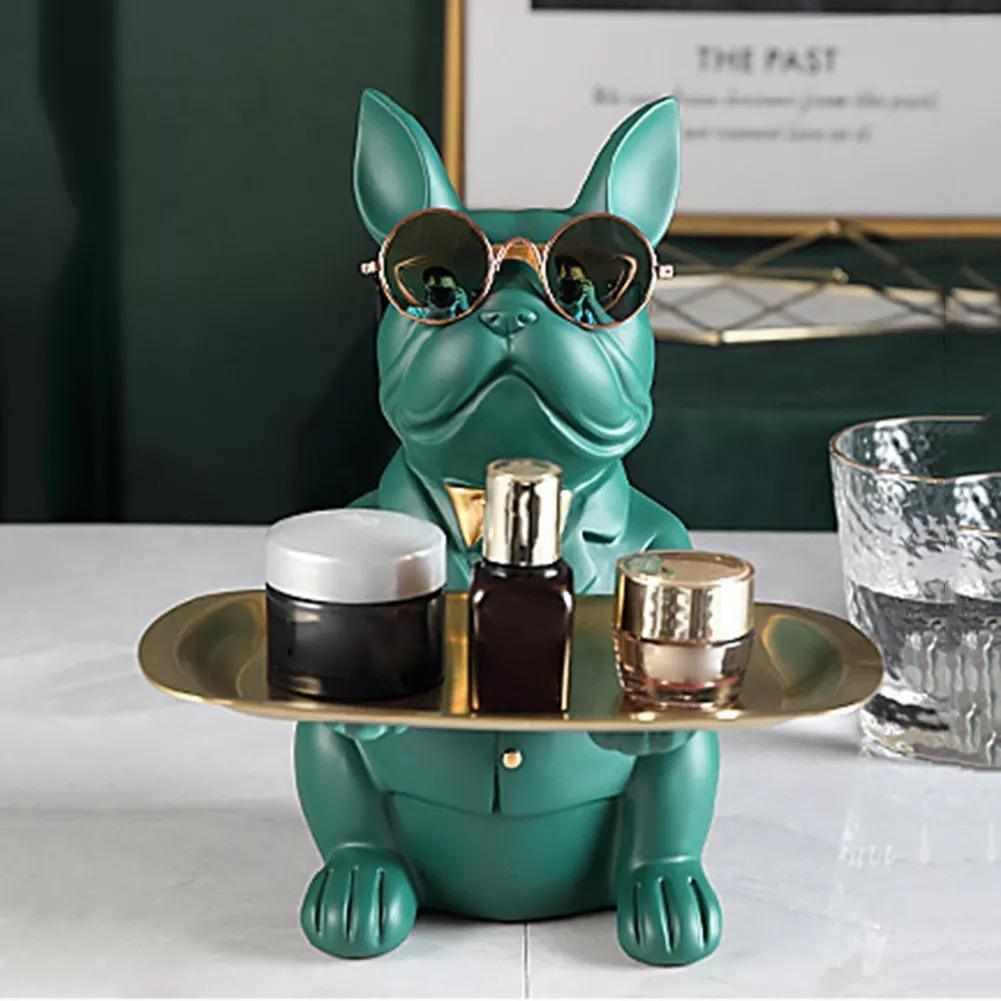 Cool French Bulldog Piggy Bank and Platter Statue