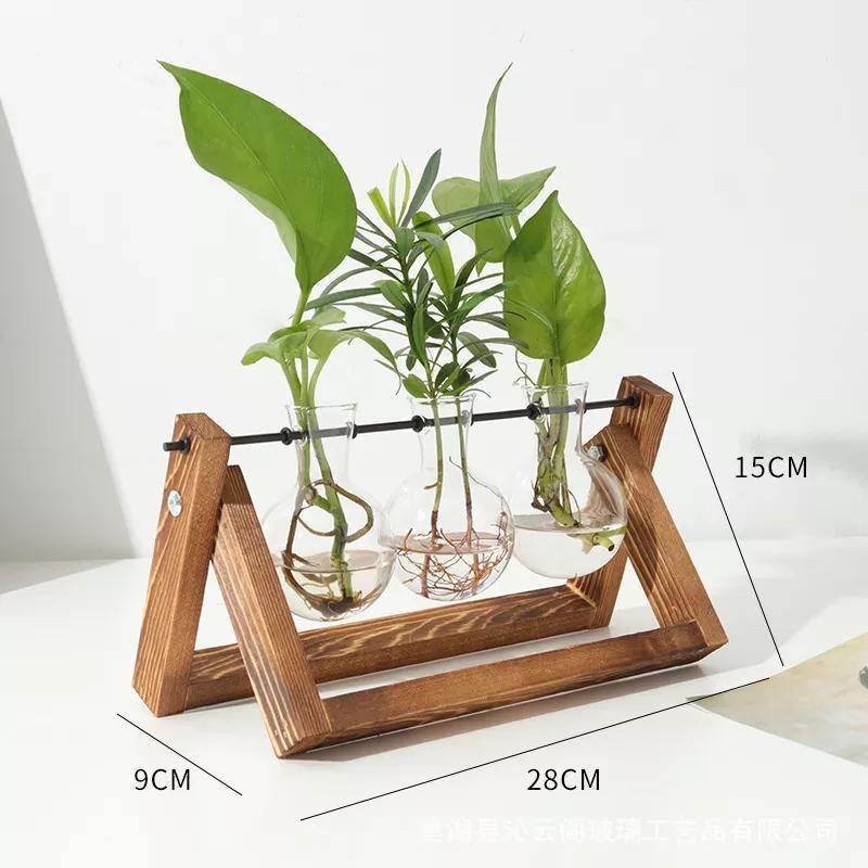 Glass Propagation Vase with A-Frame Wooden Stand