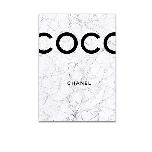 Fashion Marble Coco Quotes Poster Black White Vogue Feather Woman Wall Art Canvas Painting Pictures For Living Room Decor