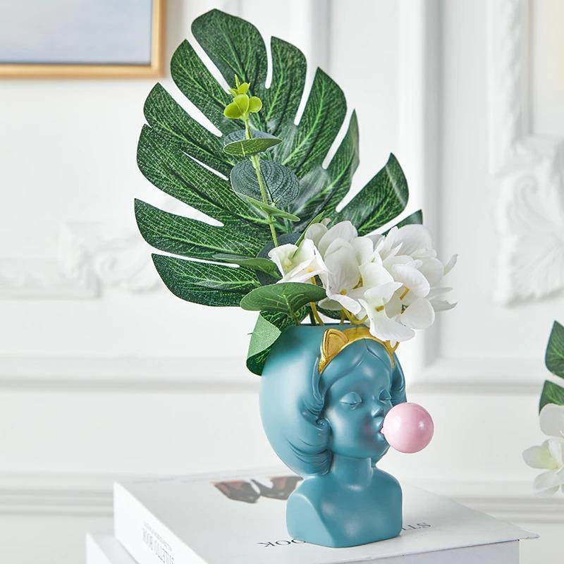 Bubble-Blowing Babe Bust Planter Vase